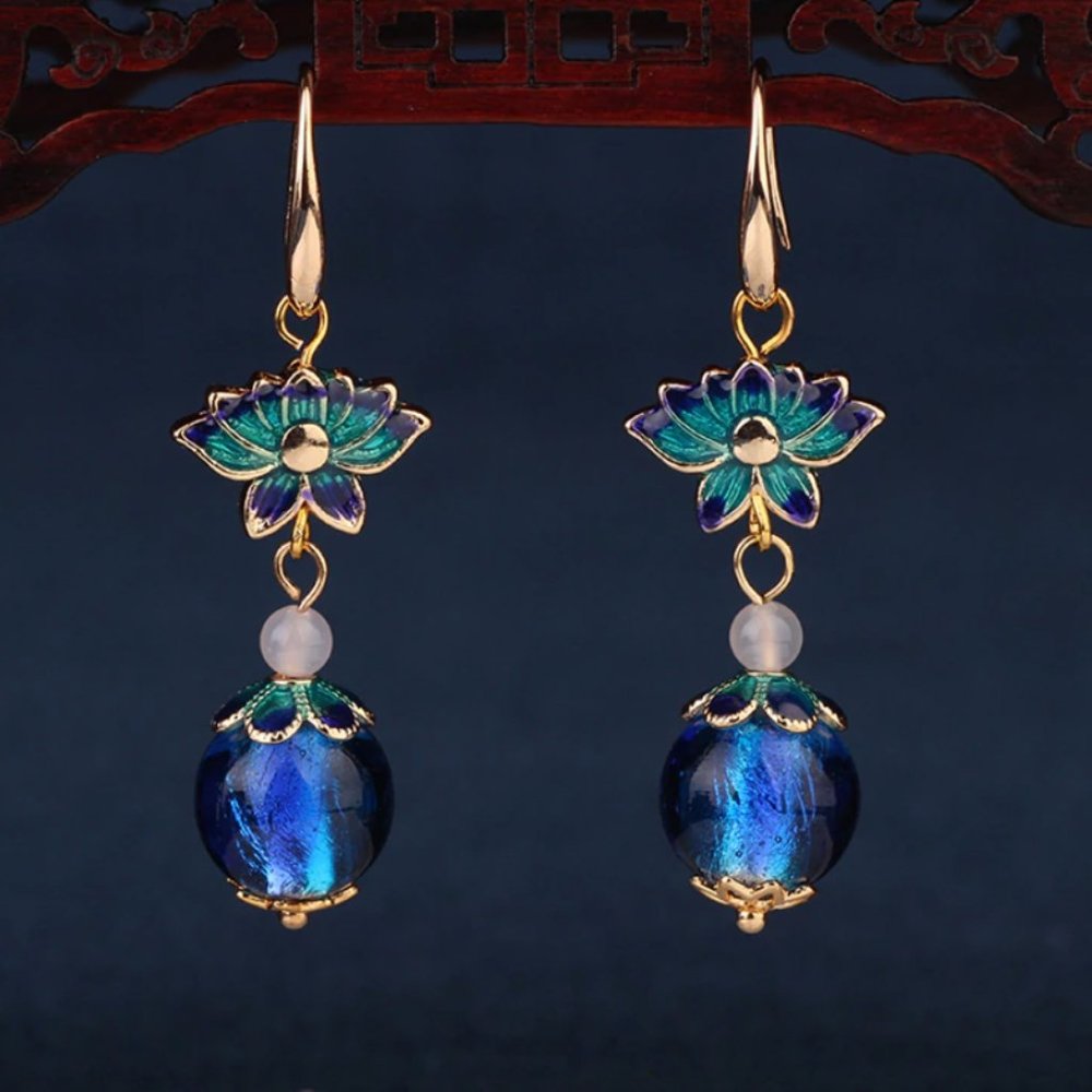 14K Gold Plated Spiritual Lotus Flower Earrings - Picture 1 of 16